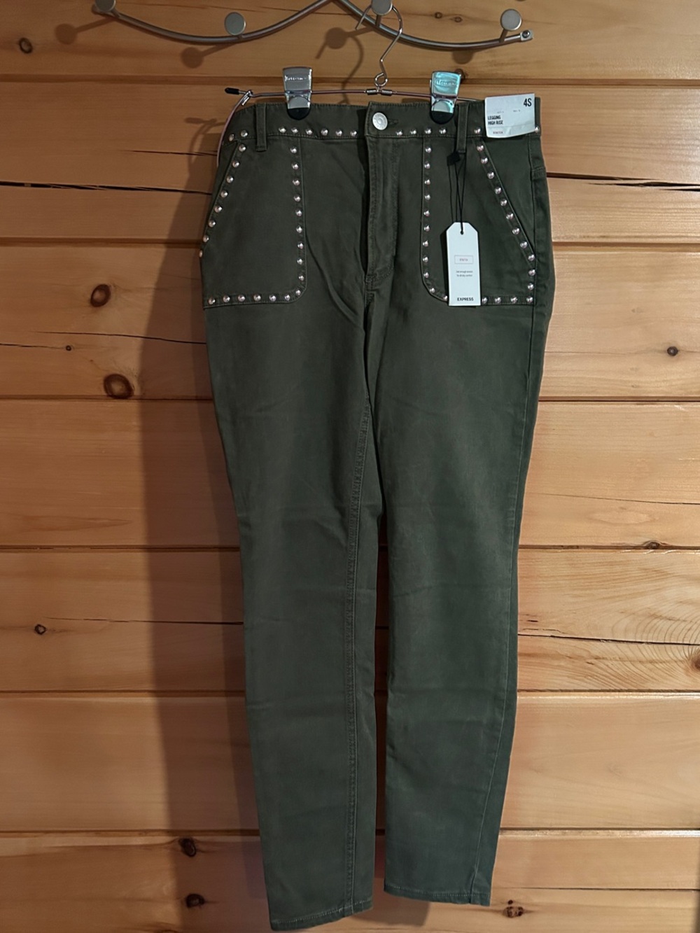Express Olive Green Stud-Trim Jeggings